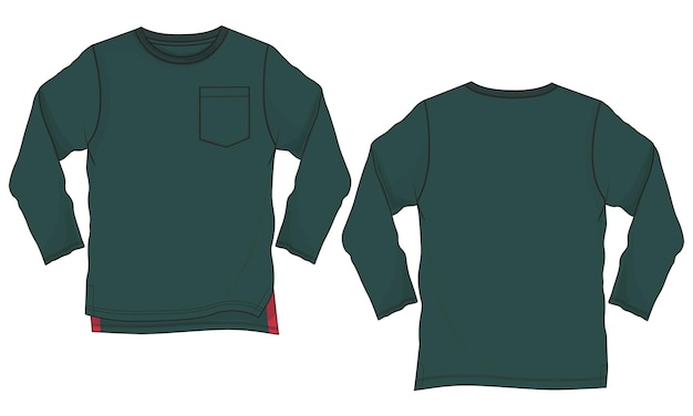 Modelo de ilustração vetorial de desenho plano de moda de camiseta de manga comprida