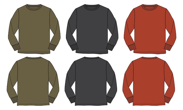 Modelo de ilustração vetorial de desenho plano de moda de camiseta de manga comprida