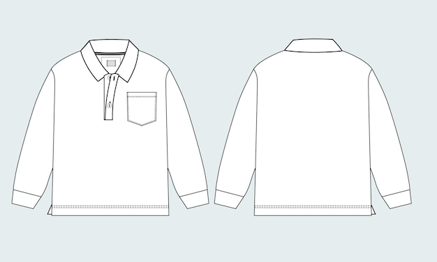 Modelo de ilustração vetorial de desenho plano de moda técnica de camisa polo manga longa para meninos