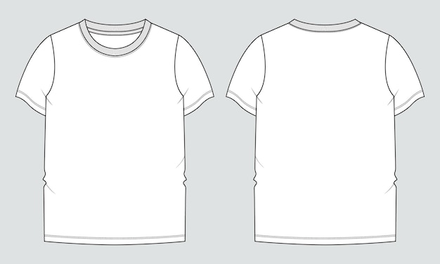 Modelo de ilustração vetorial de desenho plano de moda técnica de camiseta de manga curta