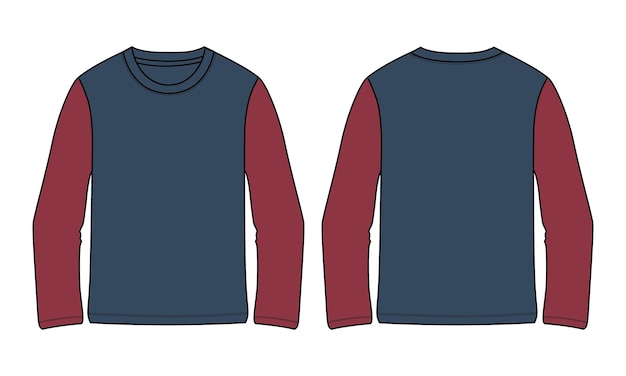 Modelo de ilustração vetorial de desenho plano de moda técnica de dois tons de manga comprida de cor