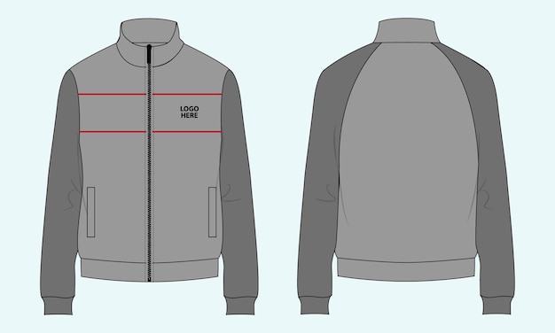 Modelo de ilustração vetorial de desenho plano de moda técnica de jaqueta de cor cinza de dois tons