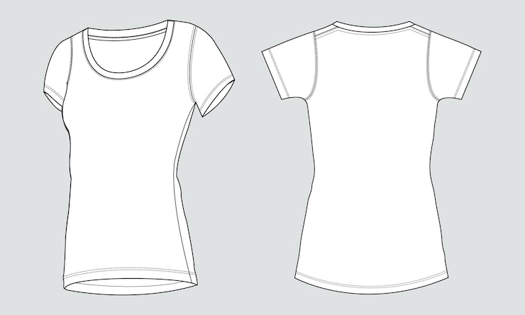 Vetor modelo de ilustração vetorial de desenho plano de moda técnica de manga curta para senhoras