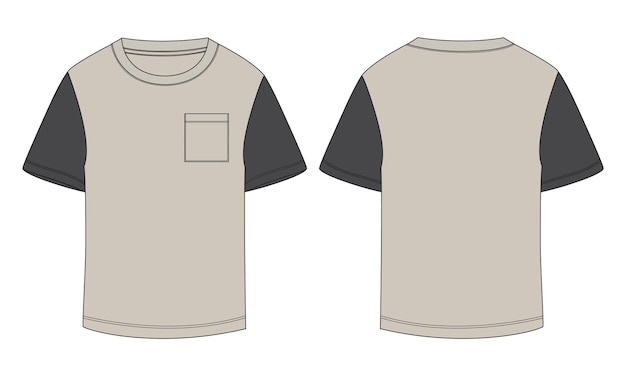 Modelo de ilustração vetorial de desenho técnico de camiseta de manga curta