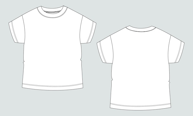Modelo de ilustração vetorial de esboço plano de moda de desenho técnico de camiseta para crianças