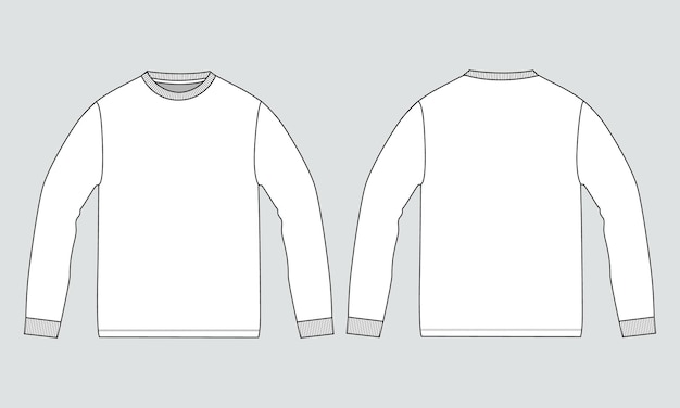 Modelo de ilustração vetorial de esboço plano de moda técnica de camiseta de manga comprida