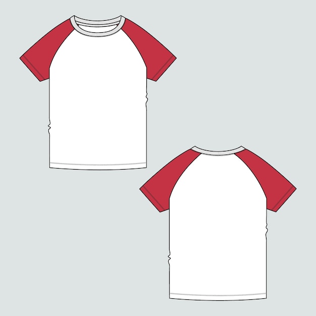 Vetor modelo de ilustração vetorial de esboço plano de moda técnica de camiseta de manga curta raglan