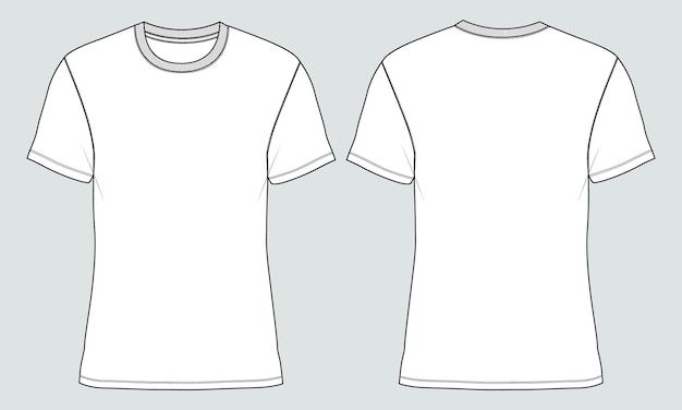 Vetor modelo de ilustração vetorial de esboço plano de moda técnica de camiseta de manga curta