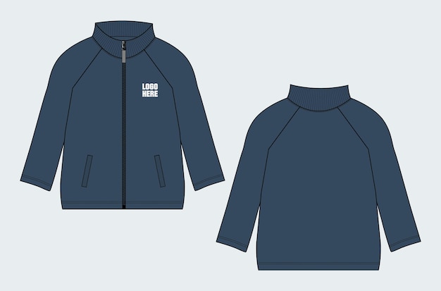 Modelo de ilustração vetorial de esboço plano de moda técnica de jaqueta de manga comprida
