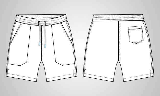 Modelo de ilustração vetorial de esboço plano de moda técnica de shorts para meninos