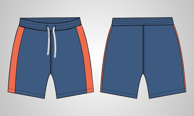 Modelo de ilustração vetorial de esboço plano de moda técnica de shorts para meninos