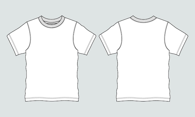 Modelo de ilustração vetorial de esboço plano de moda técnica geral de camiseta básica de manga curta
