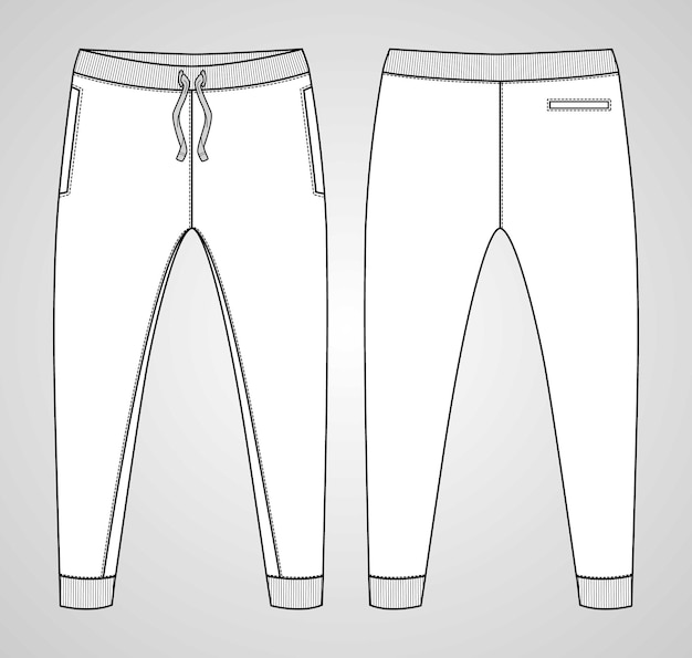 Vetor modelo de ilustração vetorial de esboço plano de moda técnica jogger sweatpants