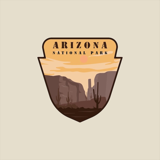 Modelo de ilustração vetorial de logotipo de emblema do arizona, sinal de design gráfico ou remendo de adesivo de parque nacional para empresa de viagens