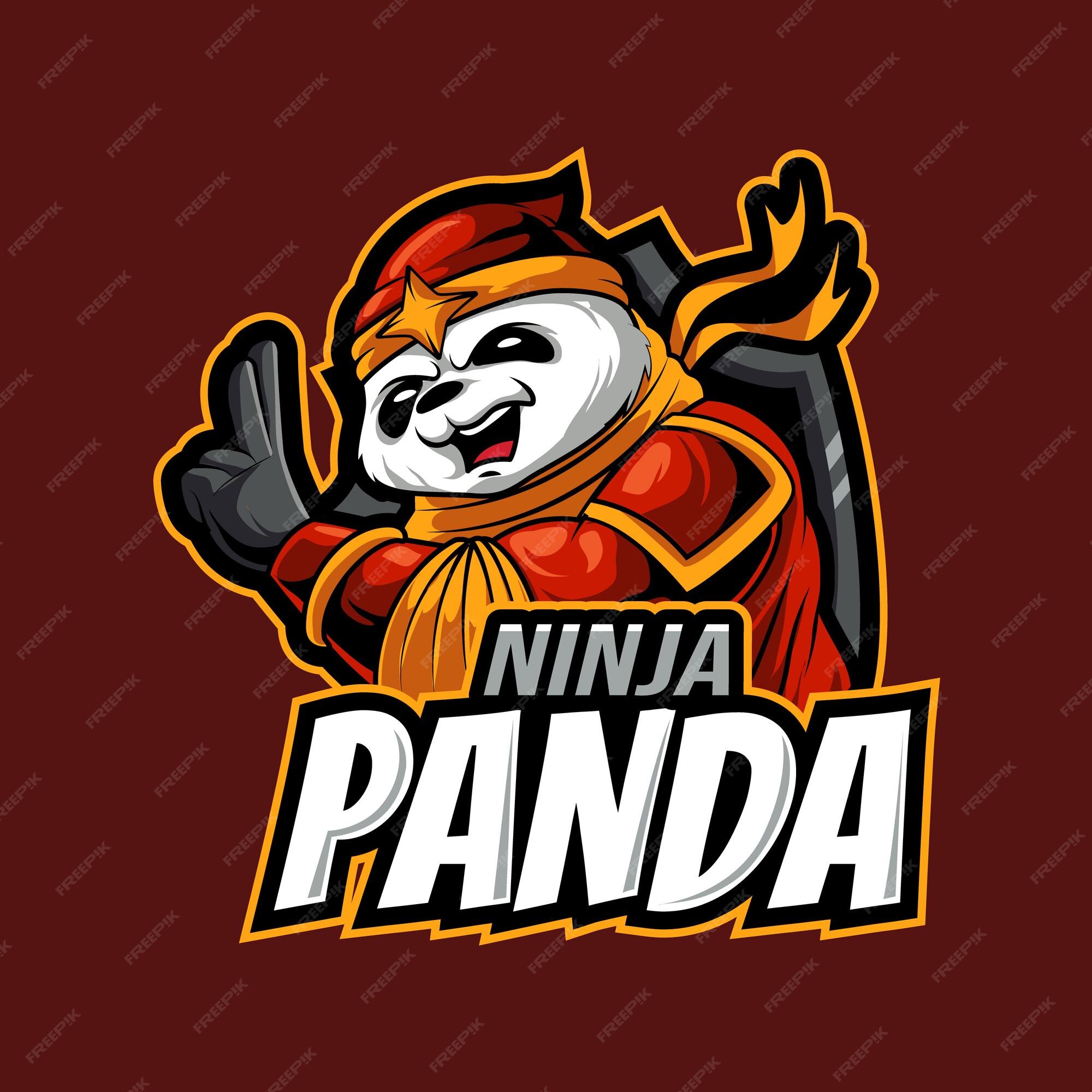 personagem de desenho animado do panda ninja em fundo preto e branco,  modelo de design de logotipo de vetor 4836084 Vetor no Vecteezy