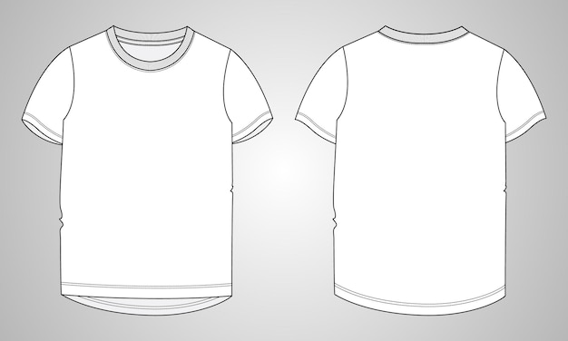 Modelo de ilustração vetorial de moda técnica de camiseta de manga curta para senhoras