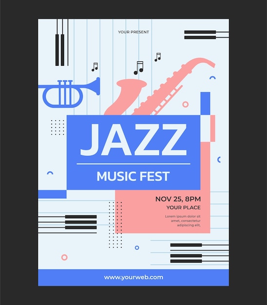 Modelo de ilustração vetorial de pôster de evento de música jazz