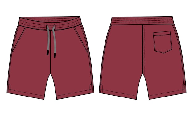 Modelo de ilustração vetorial Shorts Pant vistas frontal e traseira