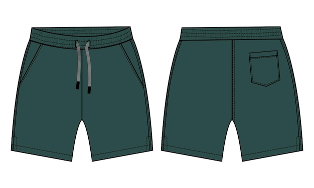 Modelo de ilustração vetorial Shorts Pant vistas frontal e traseira
