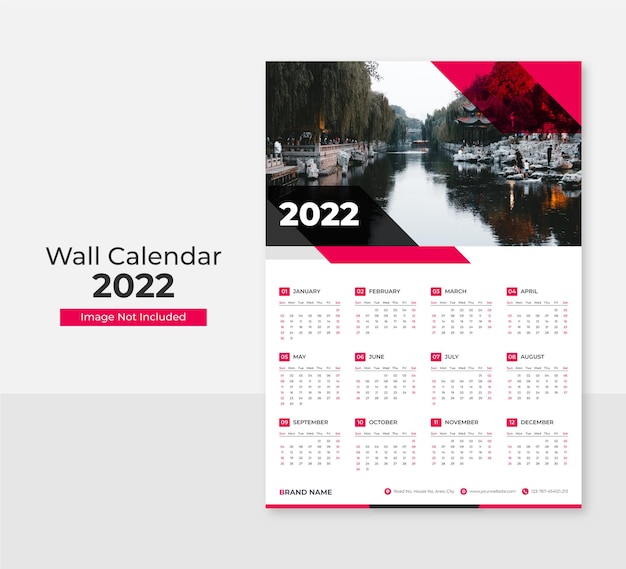 Modelo de impressão de design de calendário de parede moderno 2022