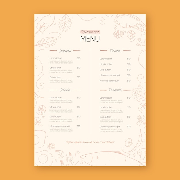 Vetor modelo de impressão de menu de restaurante