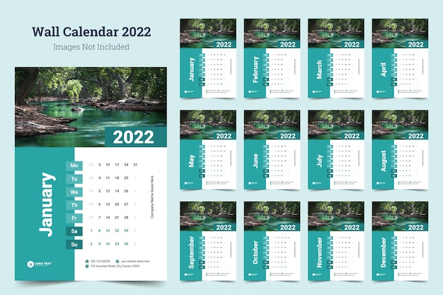 Modelo de impressão do calendário de parede empresarial 2022