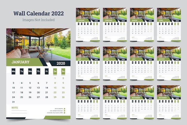 Modelo de impressão do calendário de parede empresarial 2022