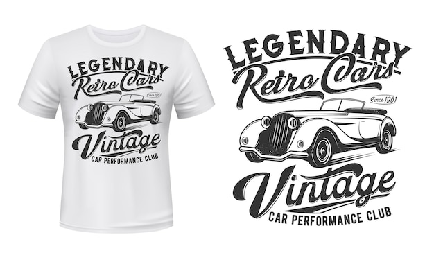 Modelo de impressão vetorial de camiseta de clube de carros antigos