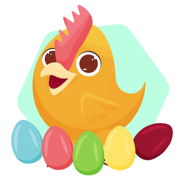 Vetor modelo de impressão vetorial galinha bonita com ovos de páscoa coloridos