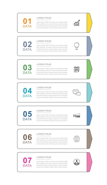 modelo de índice de linha fina de guia de infográficos de 7 dados Ilustração vetorial abstrato infográfico fundo