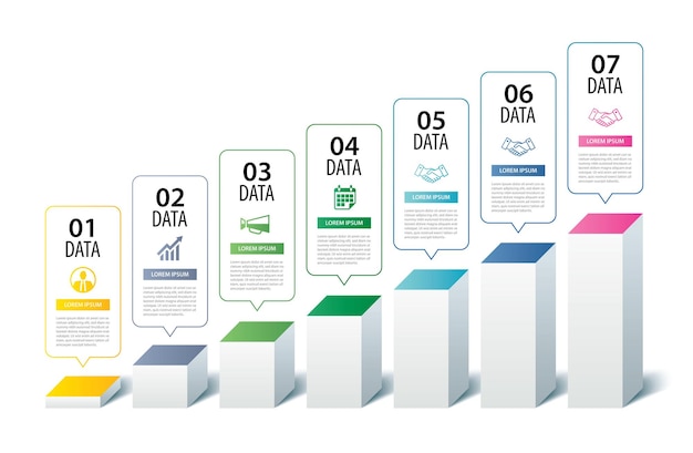 Modelo de índice quadrado de infográficos de 7 dados abstrato de ilustração vetorial