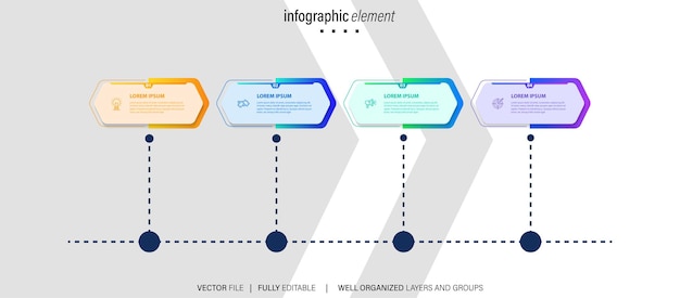 Modelo de infografia árvore abstrata com círculos e 4 etapas