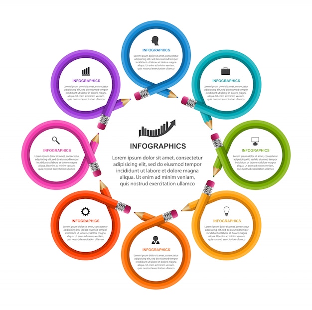 Modelo de infografia com lápis. pode ser usado para apresentações de educação ou negócios, banner de informações.