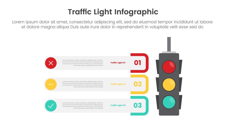 Vetor modelo de infografia de luz de trânsito banner com caixa criativa recipiente pilha de dados verticais com informações de lista de 3 pontos para apresentação de slides