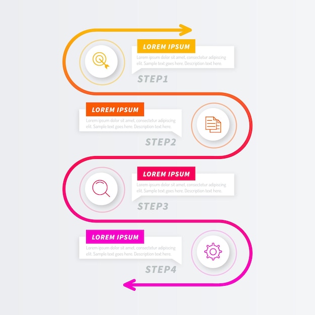 Modelo de infografia de processo de gradiente