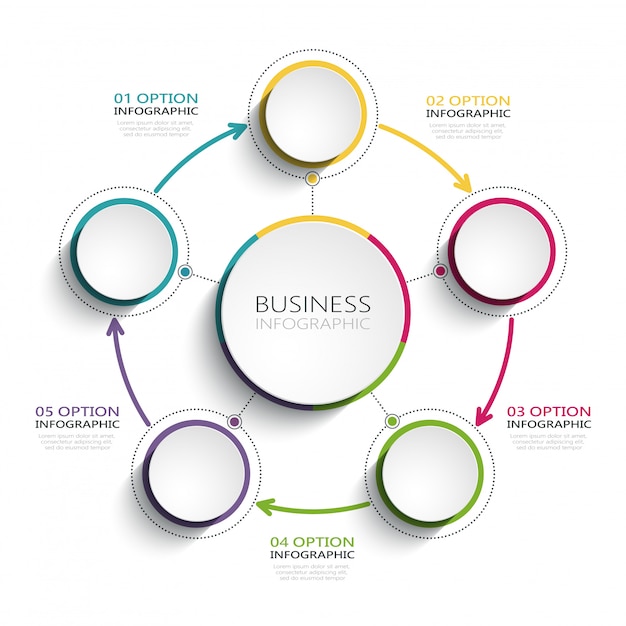 Modelo de infográfico 3d abstrato moderno com cinco etapas