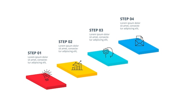 Modelo de infográfico abstrato com 4 escadas