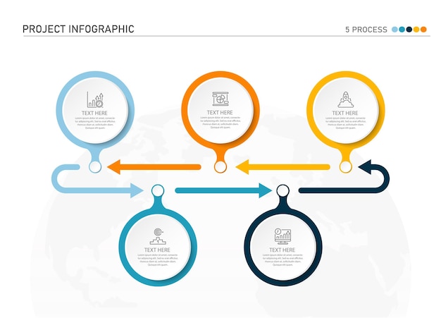 Vetor modelo de infográfico básico com processo ou opções de 5 etapas