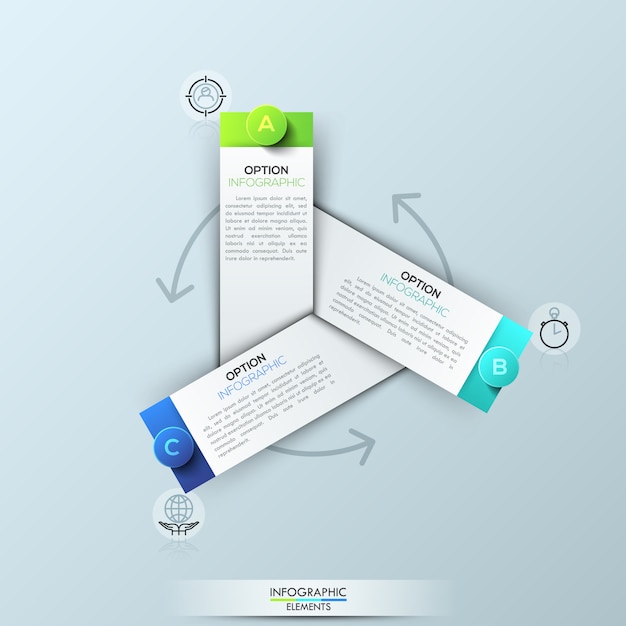 Modelo de infográfico com 3 elementos retangulares