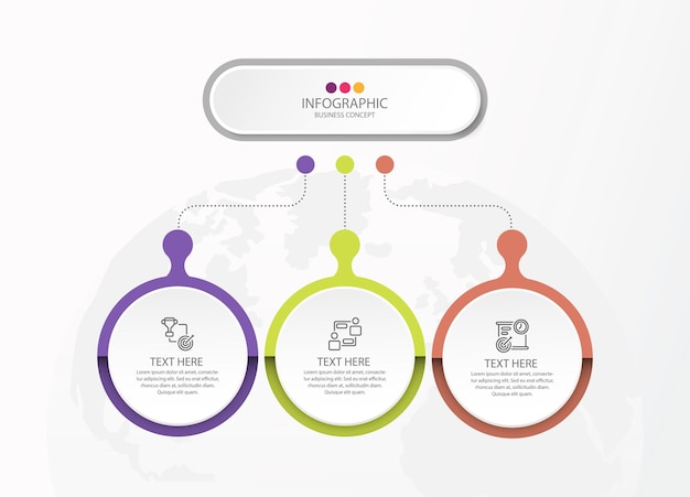 Modelo de infográfico com 3 etapas, processos ou opções.