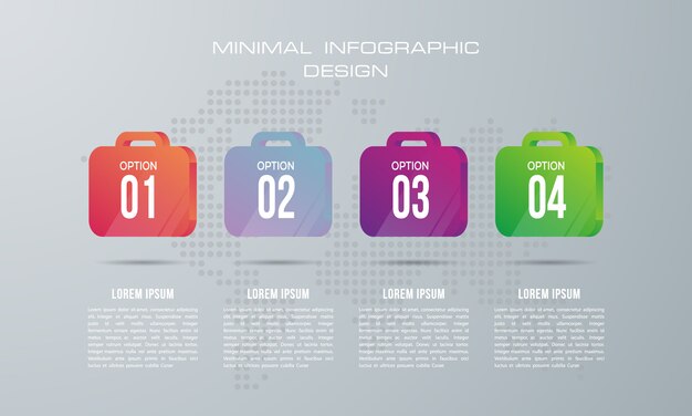 Modelo de infográfico com 4 opções, fluxo de trabalho, gráfico de processo, design de infográficos de cronograma