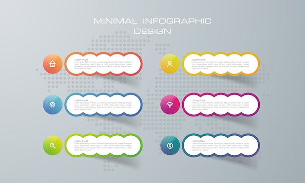 Modelo de infográfico com 6 opções