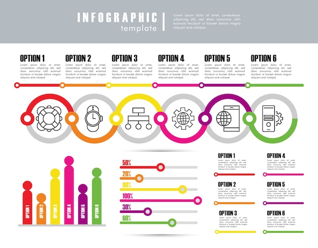 Modelo de infográfico com estatísticas em design de ilustração cinza e branco