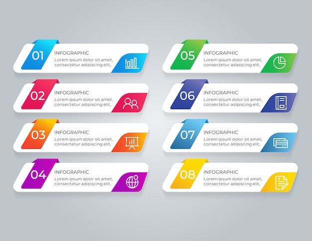 Modelo de infográfico com etapas de 8 opções