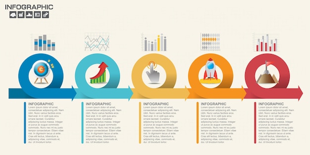 Modelo de infográfico com etapas e processo para seu projeto.