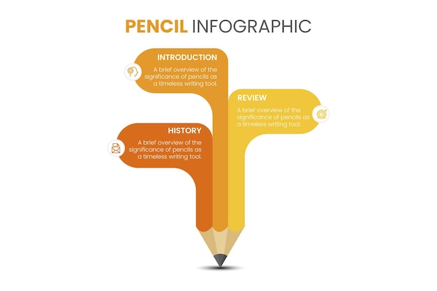 Modelo de infográfico com ícones e 3 opções ou etapas lápis pode ser usado para diagramação de fluxo de trabalho