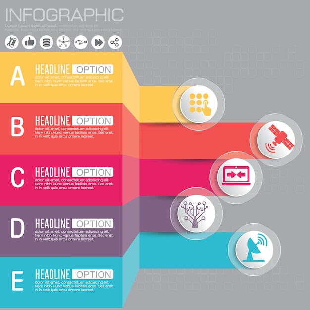 Modelo de infográfico com ícones planas para apresentação.