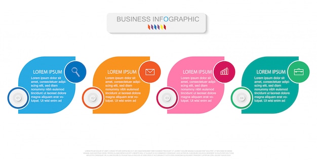 Modelo de infográfico com quatro etapas ou diagrama de processo de fluxo de trabalho de opções