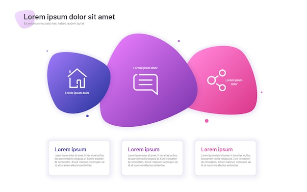 Modelo de infográfico composto por três formas abstratas.