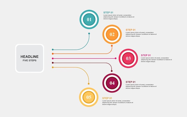 Modelo de infográfico de 5 etapas com local para seus dados, opções, peças ou processos para apresentação.